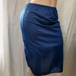VTG SLIPERFECTION Half Slip Skirt SHINY BLUE SATIN Silky Nylon Lingerie SMALL